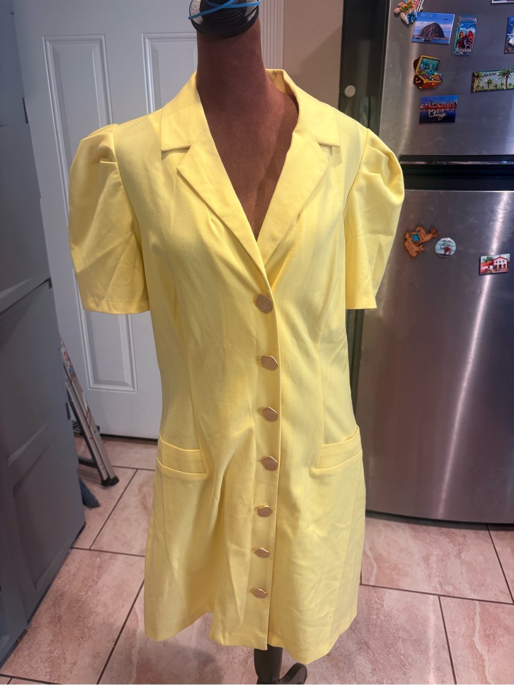Shoe Dazzle Yellow Button-Front Midi Dress